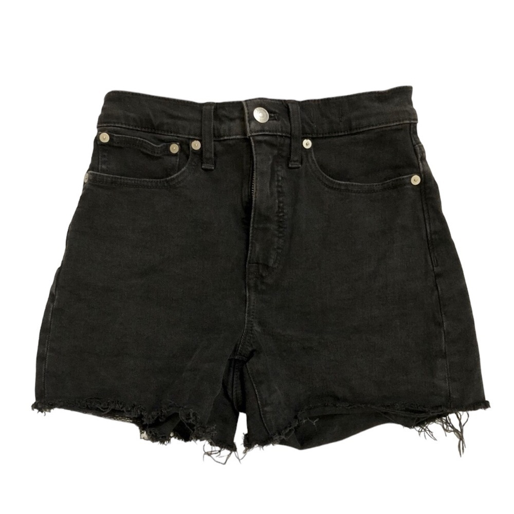 Madewell Women’s High Rise 5 Pocket Fray Hem Black Denim Shorts Size 24